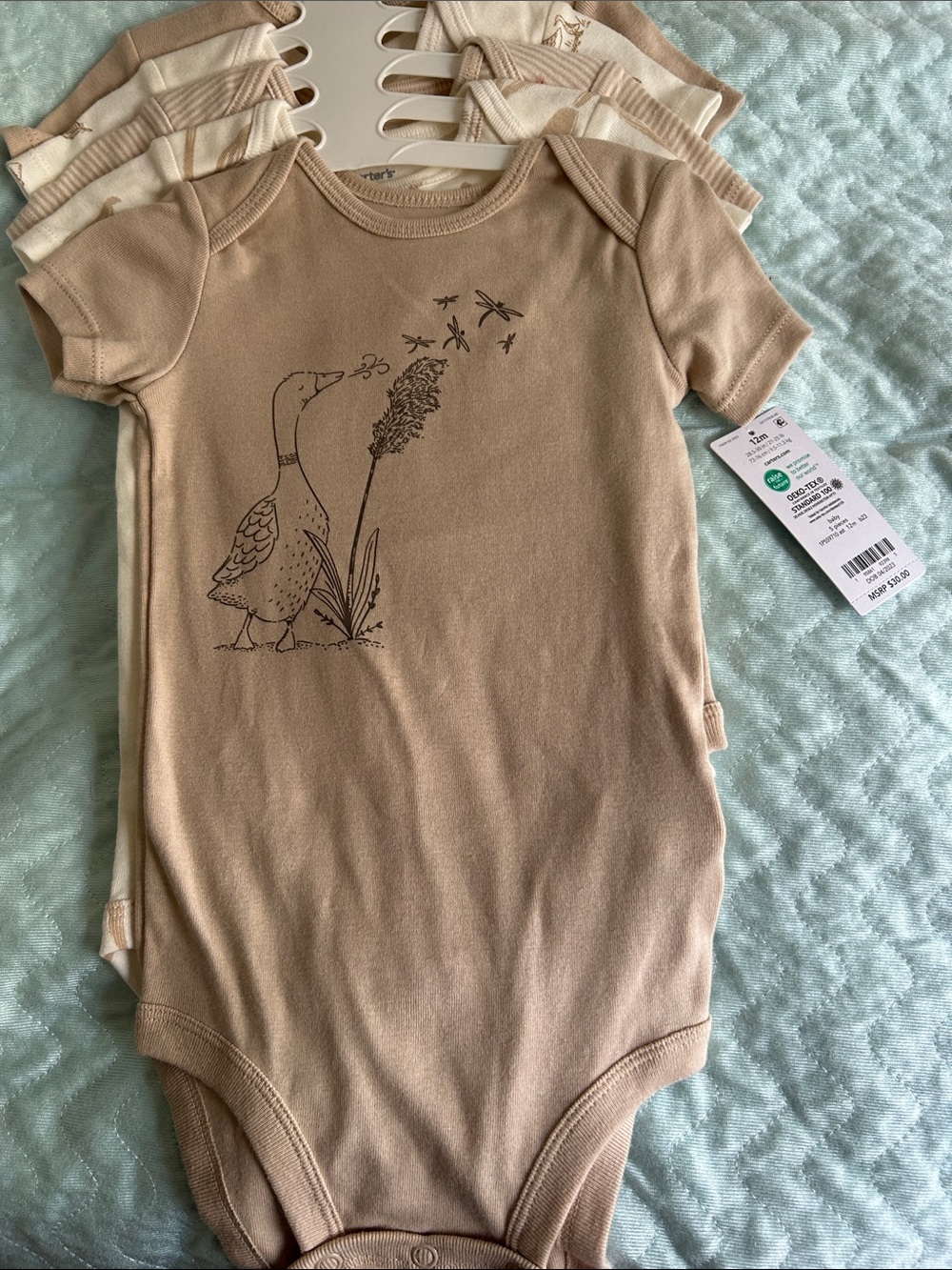 Neutral Tan Baby Bodysuit with Duck Illustration